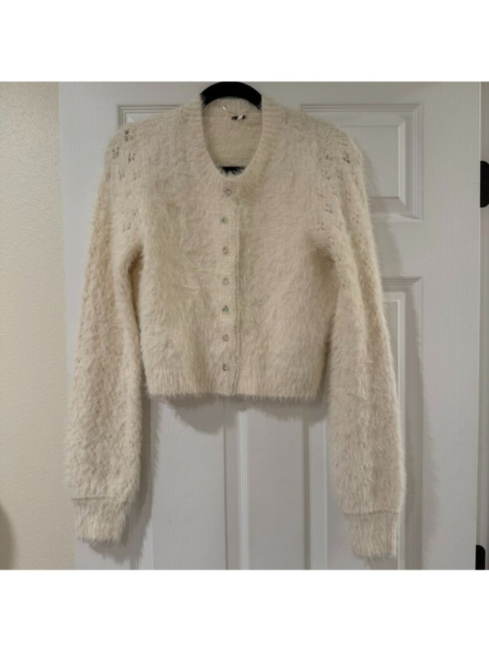 Free People Celeste Fuzzy White Cardigan Size Small NWOT